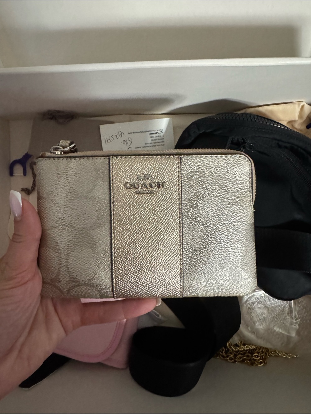 Coach Metallic Gold Leather Zip Wristlet